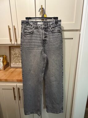 Zara Woman's 's Washed Black Straight Jeans